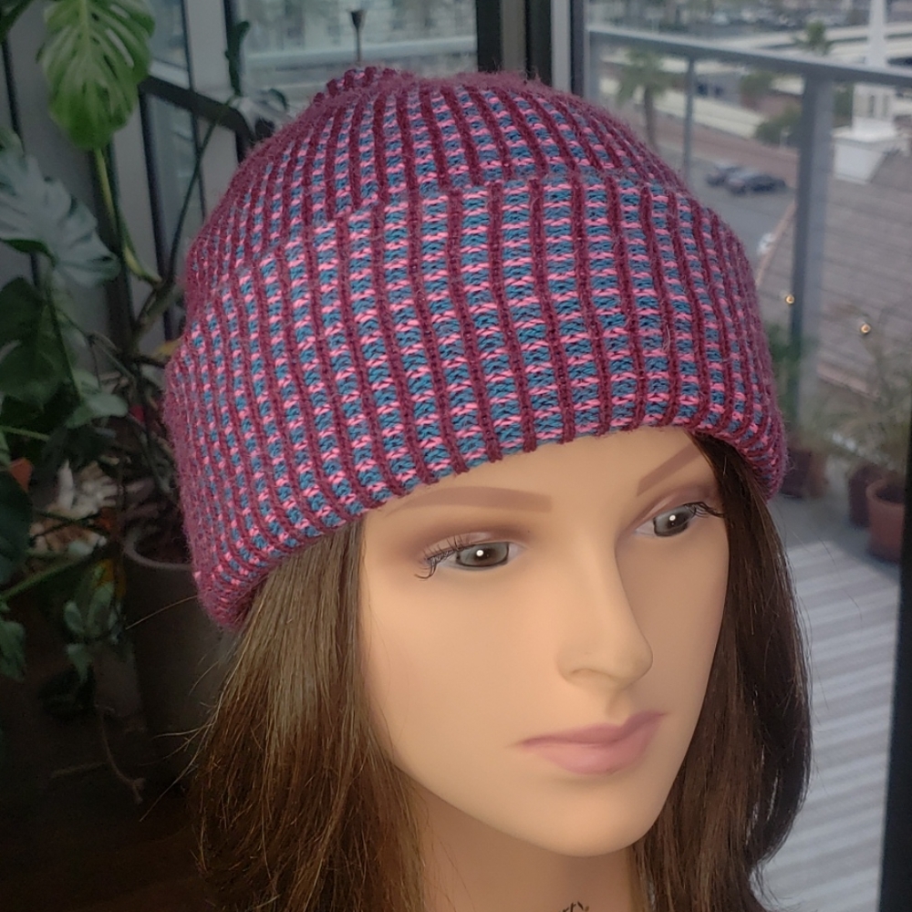 American Apparel Long Maroon Blue and Pink Beanie